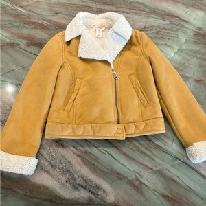 Joe Fresh Kids Mustard Tan Faux-Suede Sherpa Pea Coat